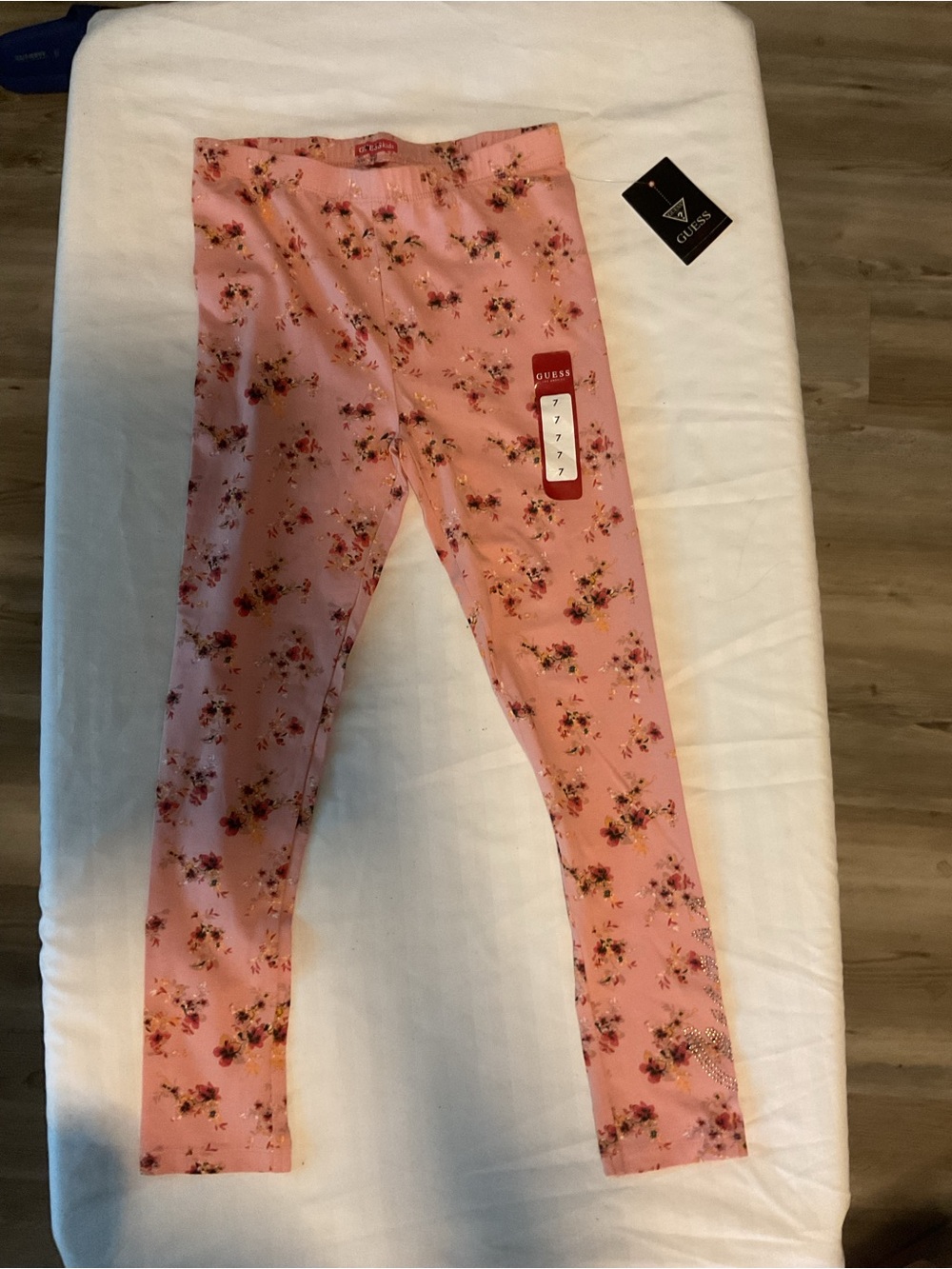 GUESS Pink Floral Girls' Leggings with rhinestone guess logo